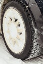 Car wheel with snowy winter tire