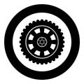 Car wheel Tire icon in circle round black color vector illustration solid outline style image