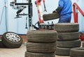 Car wheel tyre fitting or replacement Royalty Free Stock Photo