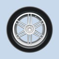 Realistic car wheel. Car disc. Blue background. Vector illustration. EPS 10.