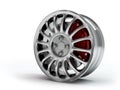 Aluminum wheel image 3D high quality rendering. White picture figured alloy rim for car, tracks. Best used for Motor Show Royalty Free Stock Photo