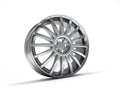 Aluminum wheel image 3D high quality rendering. White picture figured alloy rim for car, tracks. Best used for Motor Show Royalty Free Stock Photo