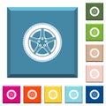 Car wheel white icons on edged square buttons