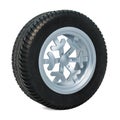 Car wheel with winter studded snow tire. Winter tire concept. 3D rendering