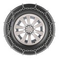 Car wheel with winter tire and snow chain, 3D rendering Royalty Free Stock Photo