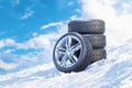 Car wheels on a snowy mountain slope 3D Royalty Free Stock Photo