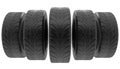 Car wheels tires set isolated on white background. 3d render realistic auto tire illustration. For banner design poster