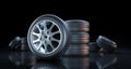 Stack of car wheels and tires Royalty Free Stock Photo