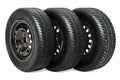 Car wheels with winter and summer tires. 3D rendering