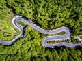 Car on winding road trough the forest, Transilvania, Romania Royalty Free Stock Photo