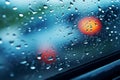 Car window adorned with raindrops, a visual symphony on rainy days