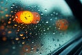 Car window adorned with raindrops, a visual symphony on rainy days