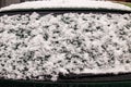 Car window covered with snow. After snowfall Royalty Free Stock Photo