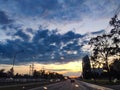 From the car window. Look at the road. Glass in raindrops. Royalty Free Stock Photo