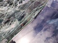 Car windshield broken by an accident
