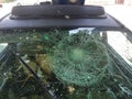 Car windshield broken by hail Royalty Free Stock Photo