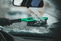 Car windshield icy. Brush snow off the vehicle