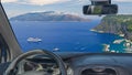 Car windshield view of Sorrento Peninsula from Capri, Naples, It