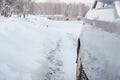 Car on a winter road. Snowy road