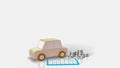 The toy wood car and blue calculator on white background  3d rendering Royalty Free Stock Photo