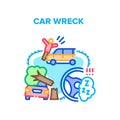 Car Wreck Crash Vector Concept Color Illustration