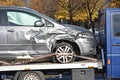 Car wreck on a trailer