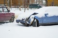 Car wrecked in accident under snowdrift Royalty Free Stock Photo