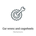 Car wrenc and cogwheels outline vector icon. Thin line black car wrenc and cogwheels icon, flat vector simple element illustration