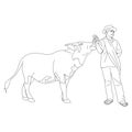 The Carabao Shepherd Line Art Illustration