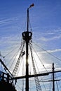 Carabela ship Santa Maria, Christopher Columbus Ship detail. Royalty Free Stock Photo