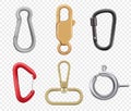 Carabine hook. Climbers for hiking loop vector keys and lock illustrations realistic Royalty Free Stock Photo