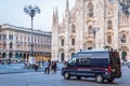 Carabineer car, also named Carabinieri, patrolling Milan City area and preventing crime