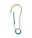 Carabiner clasp. Metal carabine for climbing rope link. Snap hook for bag, safety or protecting accessory. Claw clasp