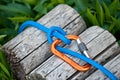 Carabiner with a climbing rope.