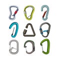 carabiner clip set cartoon vector illustration Royalty Free Stock Photo