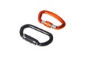Carabiner D-Shaped in Black and Orange color isolated on white. Royalty Free Stock Photo