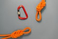 Carabiner and loop of climbing rope