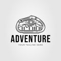 carabiner with mountain landscape adventure logo vector illustration design