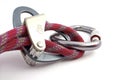 Carabiner, rope and belay devices Royalty Free Stock Photo