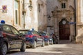 Carabinieri car in the foreground and in the background the police station of Monopoli Puglia-Italy