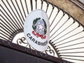 Carabinieri sign abone the entrace to the office in Tarento, Italy