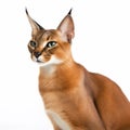 Caracal, red cat, steppe lynx, portrait, close-up isolated on white, Royalty Free Stock Photo