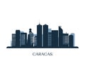 Caracas skyline, monochrome silhouette. Royalty Free Stock Photo