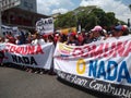 Supporters of Nicolas Maduro march in Caracas to commemorate the first anniversary of reelection