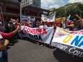 Supporters of Nicolas Maduro march in Caracas to commemorate the first anniversary of reelection