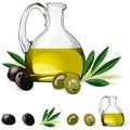 Carafe with olive oil, green and black olive