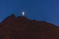 Caraiman Mountain Cross lit at night, perseid, Bucegi Mountains Royalty Free Stock Photo