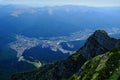 Caraiman Peak and Busteni city  in Bucegi mountains Royalty Free Stock Photo