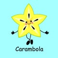 Carambola character. Logo for the product. Healthy food. Exotic Tropical Fruits