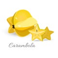 Carambola exotic fruit realistic vector illustration. Slices of starfruit